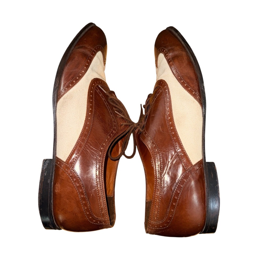 Vtg. San Remo Wingtip Oxford Mens 13M Pre-Owned Dress Shoe Brown Leather Canvas - Picture 4 of 16